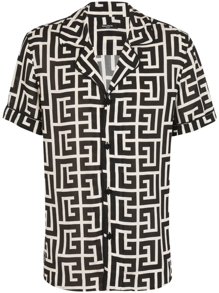  Balmain Monogram-print Pyjama Shirt - Black 