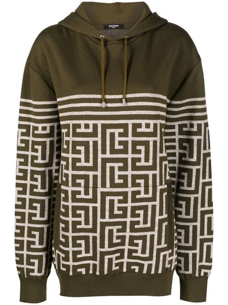  Balmain Monogrammed Striped Hoodie - Green 