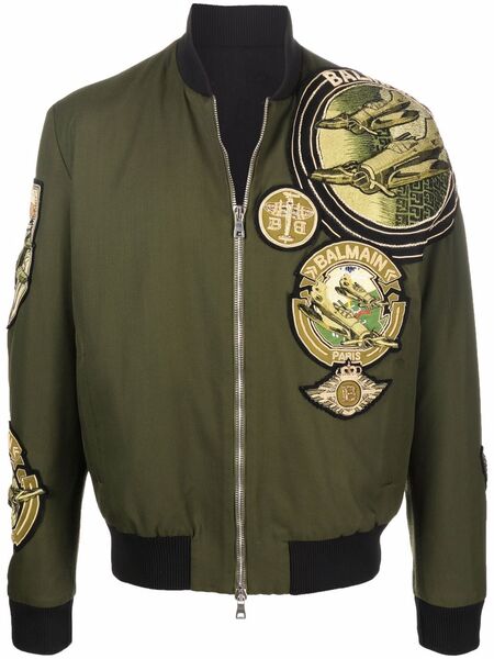  Balmain Multi-badge Pilot Jacket - Green 