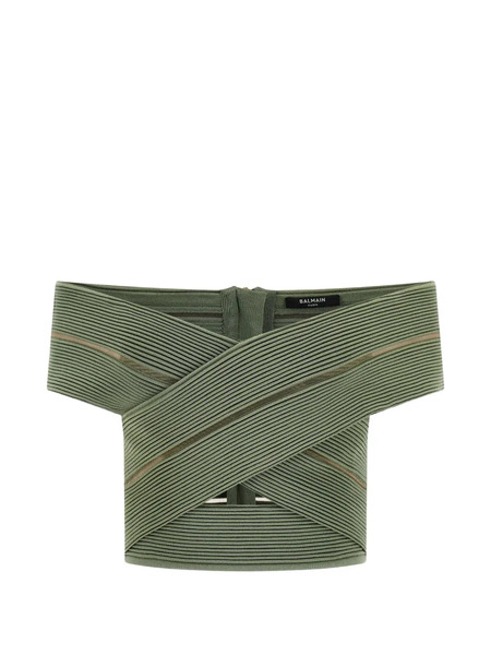  Balmain Off-the-shoulder Zip-fastening Top - Green 