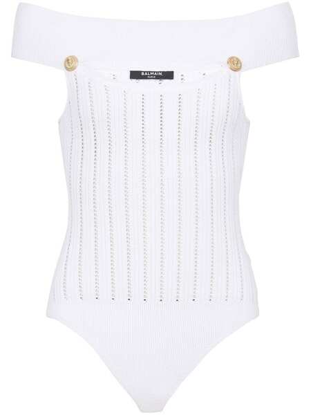  Balmain Openwork Knit Bodysuit - White 