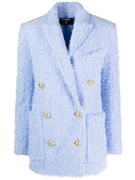  Balmain Oversized Double-breasted Tweed Blazer - Blue 