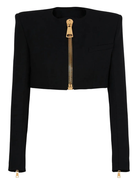  Balmain Padded-shoulder Zip-front Cropped Jacket - Black 