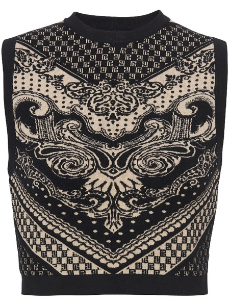  Balmain Patterned Intarsia-knit Crop Top - Black 