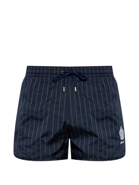  Balmain Pinstripe Drawstring Swim Shorts - Blue 