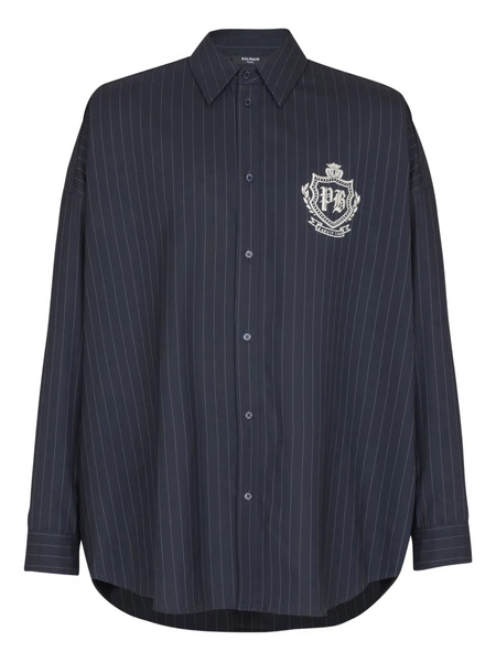  Balmain Pinstripe Emblem Shirt - Blue 