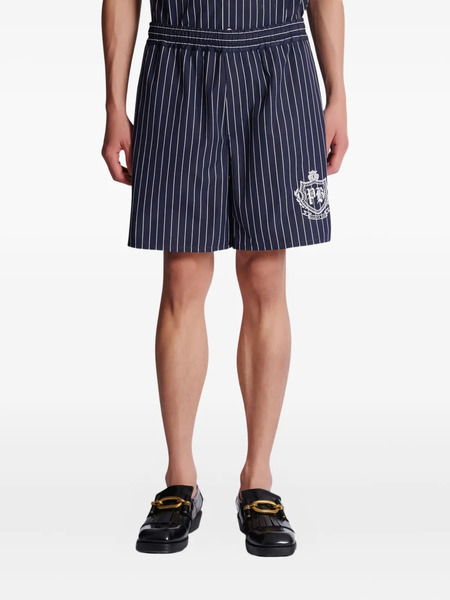  Balmain Pinstripe Embroidered Shorts - Blue 