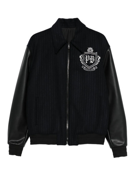  Balmain Pinstripe-print Panelled Bomber Jacket - Black 