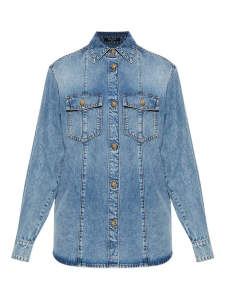  Balmain Point-collar Denim Shirt - Blue 