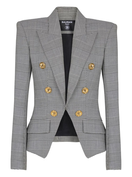  Balmain Prince Of Wales Jacquard Blazer - Grey 