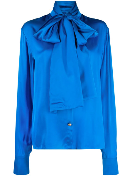  Balmain Pussy-bow Satin Blouse - Blue 