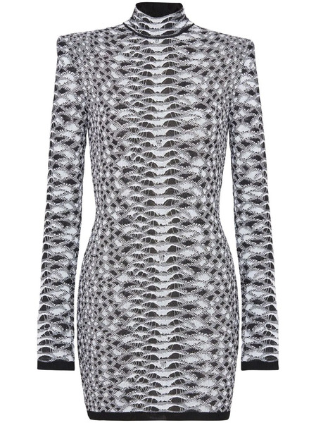  Balmain Python-jacquard Knitted Minidress - Black 