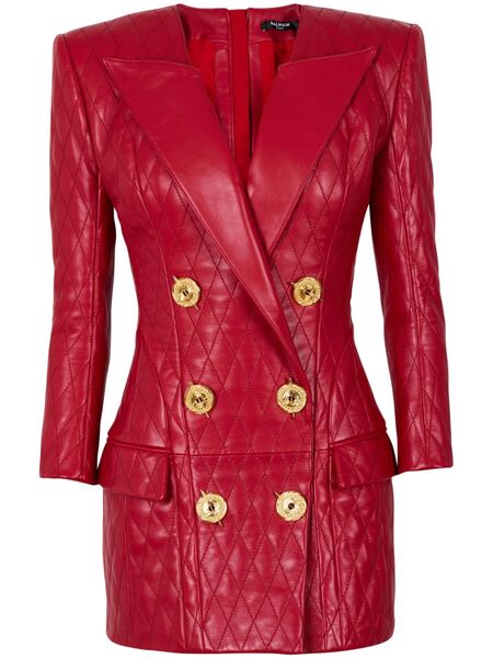  Balmain Quilted Mini Dress - Red 