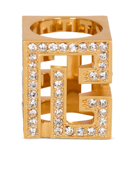  Balmain Rhinestone Cube Ring - Gold 