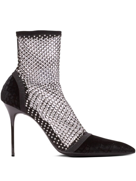  Balmain Rhinestone-embellished Mesh Ankle Boots - Black 