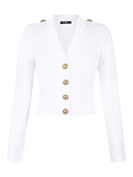  Balmain Ribbed Button Cardigan - White 