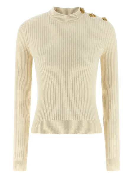  Balmain Ribbed Coin- Button Sweater - Neutrals 