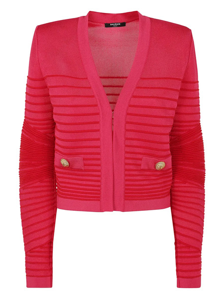  Balmain Ribbed-detail Cardigan - Pink 