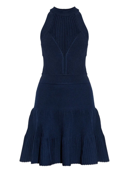  Balmain Ribbed Halter Mini Dress - Blue 
