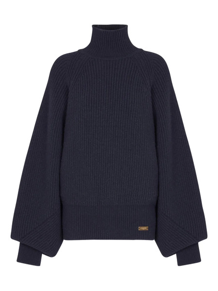  Balmain Ribbed-knit Logo-patch Sweater - Blue 