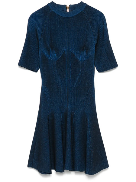  Balmain Ribbed-knit Mini Dress - Blue 