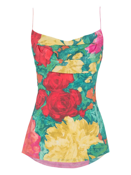  Balmain Rose-print Tank Top - Green 