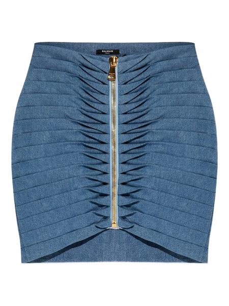  Balmain Ruched Zip Mini Skirt - Blue 