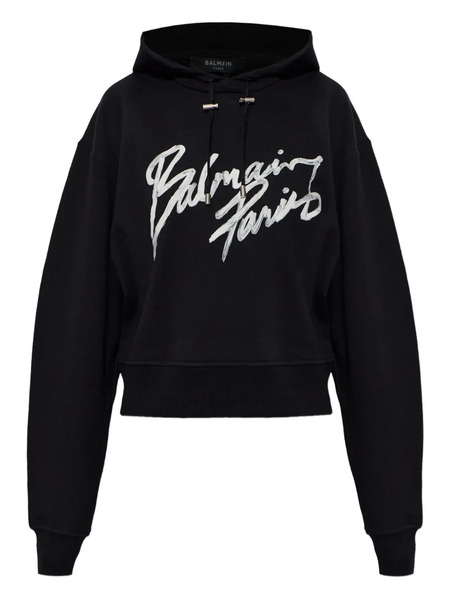 Balmain Script-graphic Hoodie - Black 