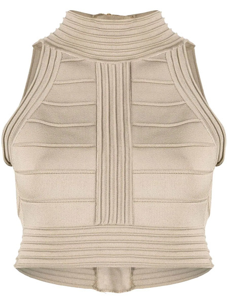  Balmain Seam Detailed Crop Top - Neutrals 