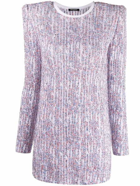  Balmain Sequin-embellished Long-sleeve Dress - Blue 
