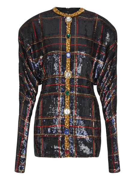  Balmain Sequin-embellished Plaid Dress - Black 