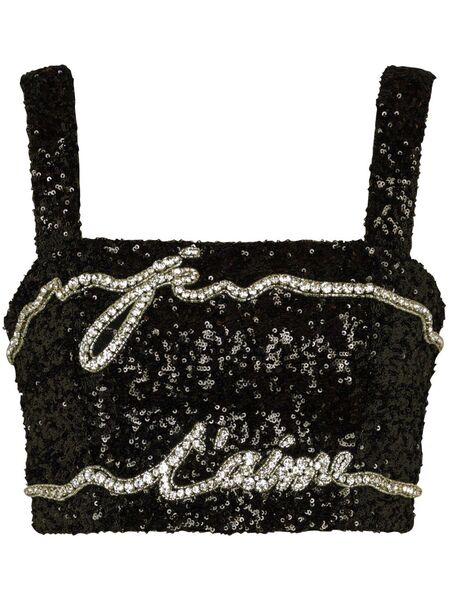  Balmain Sequinned Cropped Top - Black 