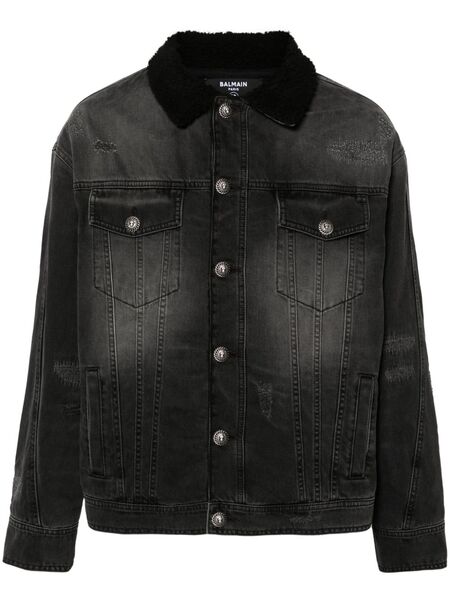  Balmain Shearling-lining Denim Jacket - Grey 