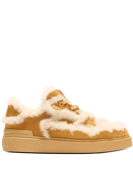  Balmain Shearling Suede Sneakers - Brown 