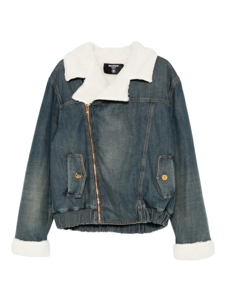  Balmain Shearling Zip Jacket - Blue 