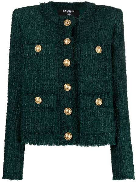  Balmain Single-breasted Tweed Jacket - Green 