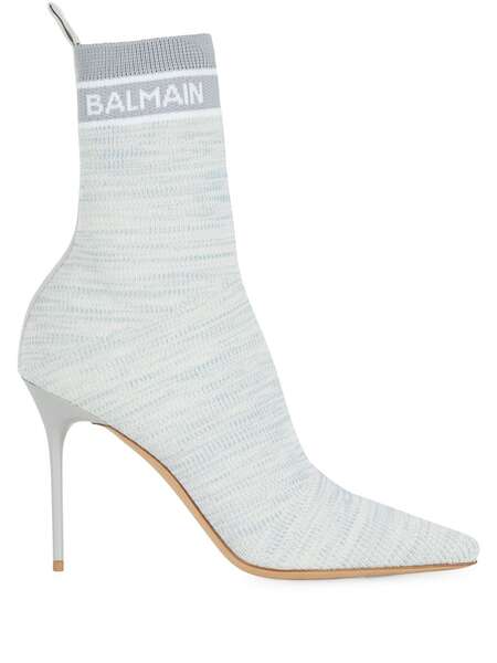  Balmain Skye 95mm Knit Ankle Boots - Blue 