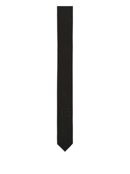  Balmain Slim Logo-embroidered Wool Tie - Black 