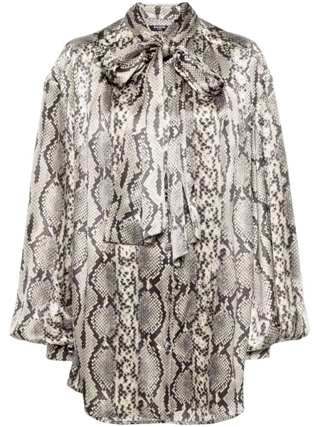 Balmain Snakeskin-print Silk Blouse - Grey 