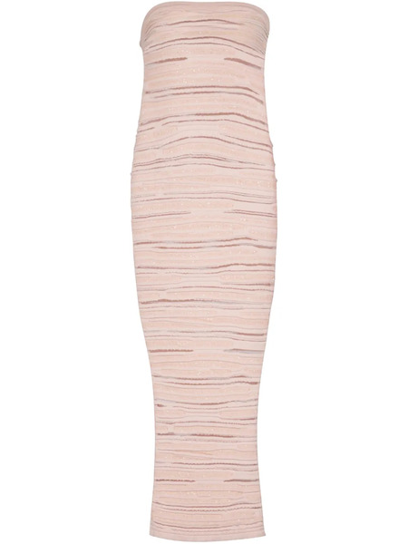 Balmain Strapless Knit Midi Dress - Neutrals 
