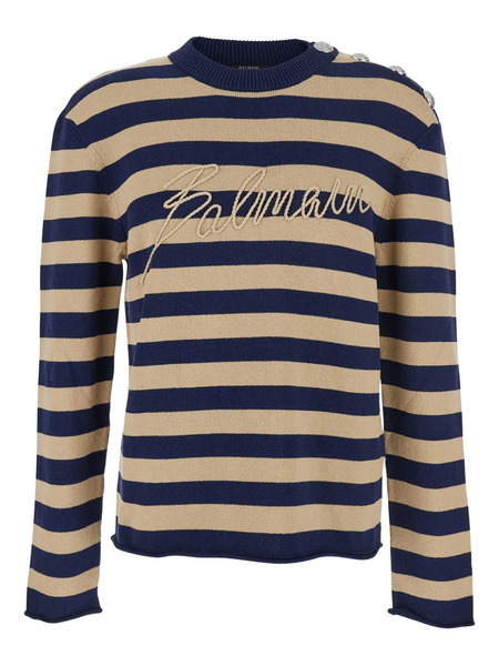  Balmain Striped Logo-embroidered Sweater - Brown 