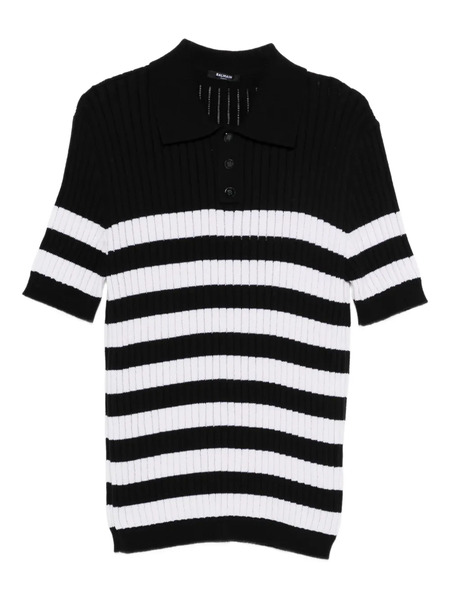  Balmain Striped-pattern Polo Shirt - Black 