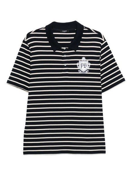  Balmain Striped-pattern Short-sleeve Polo Shirt - Black 