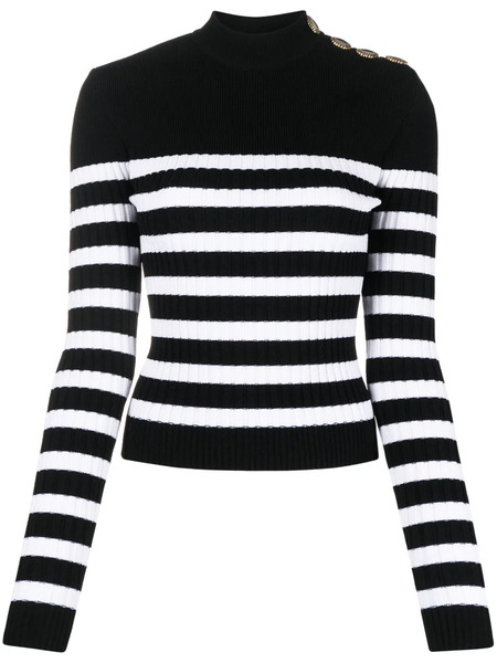  Balmain Striped Roll-neck Jumper - Black 