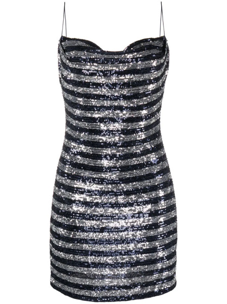  Balmain Striped Sequinned-tulle Minidress - Blue 