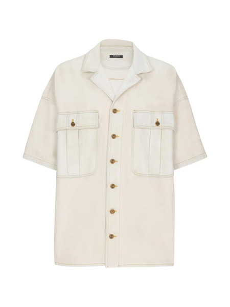  Balmain Topstitched Short-sleeve Shirt - Neutrals 