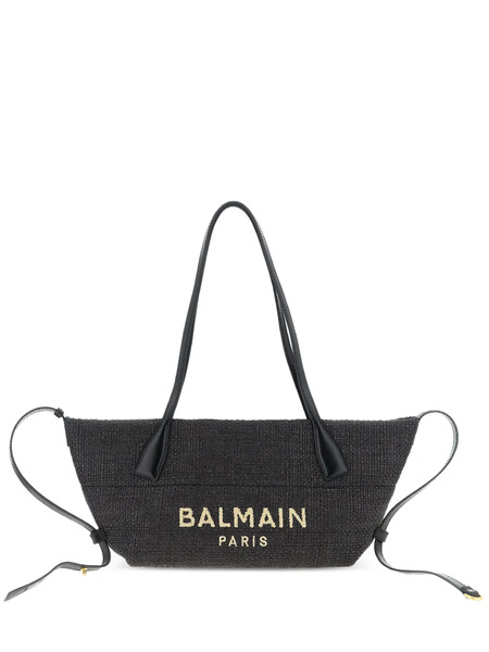  Balmain Track Raffia Tote Bag - Black 