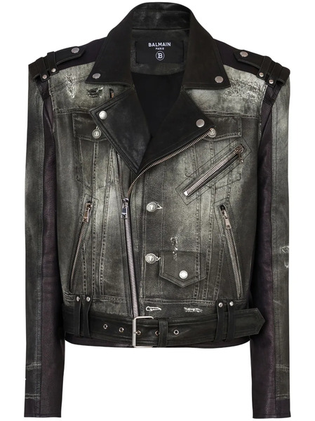  Balmain Trompe L'oeil-print Leather Jacket - Black 