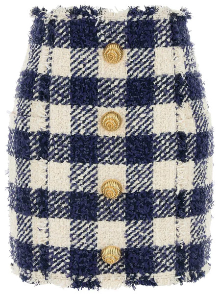  Balmain Tweed Buttoned Mini Skirt - Blue 