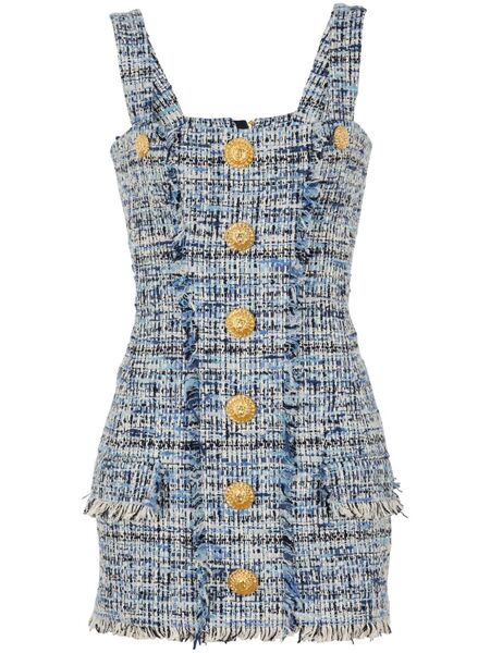  Balmain Tweed Mini Dress - Blue 